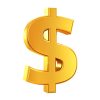 3D rendering of US Dollar Symbol made of gold with reflection isolated on white background.